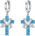 wholesale 925 Sterling Silver Cross with Turquoise Scarf Huggie Hoop Earrings for Women Girls Hypoallergenic s 4cm Length-0-0
