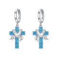 wholesale 925 Sterling Silver Turquoise Cross Drop Earrings Platinum Plated For Women-0-0