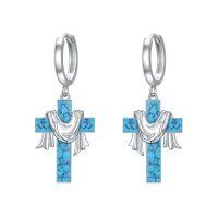 wholesale 925 Sterling Silver Turquoise Cross Drop Earrings Platinum Plated For Women-cross