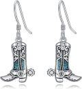 wholesale 925 Sterling Silver Cowboy Boot with Turquoise and Crystal Drop Earrings for Women-0-0