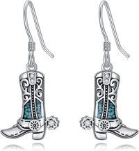 wholesale 925 Sterling Silver Cowboy Boot with Turquoise and Crystal Drop Earrings for Women-Cowboy Boot-2