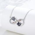 wholesale 925 Sterling Silver Infinity Black Enamel Dog Paw Print Heart Pendant Necklace for Women-0-2