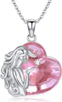 wholesale Sterling Silver Birthstone Zodiac Necklace 12 Constellation Heart Pendant-Virgo - Birthstone Light Pink