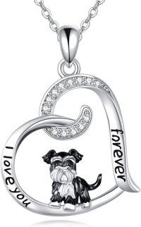 wholesale 925 Sterling Silver Crystal Dog in Heart Pendant Necklace for Women - Pet Lovers' s-Schnauzer Dog