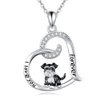 wholesale 925 Sterling Silver Crystal Dog in Heart Pendant Necklace for Women - Pet Lovers' s-Schnauzer Dog