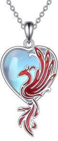 wholesale 925 Sterling Silver Heart-Shaped Red Enamel Phoenix Pendant Necklace for Women-0-0