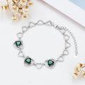 wholesale 925 Sterling Silver & Emerald May Birthstone Heart Bracelet, Hypoallergenic, 6.5+2 Extender, Lobster Clasp, Gift for Women-0-2