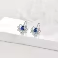 TOUPOP Sterling Silver Created Sapphire Lotus Flower Dangle Drop Earrings-0-4