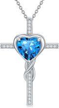 wholesale TOUPOP Topaz Cross Necklace For Women Sterling Silver December Birthstone Cross Pendant Necklace Heart Cross Christian Jewelry Birthday Christmas Gifts For Women Her -0-0