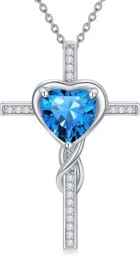 wholesale TOUPOP Topaz Cross Necklace For Women Sterling Silver December Birthstone Cross Pendant Necklace Heart Cross Christian Jewelry Birthday Christmas Gifts For Women Her -undefined