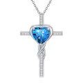 TOUPOP Sterling Silver Topaz Cross Pendant Necklace December Birthstone Christian Jewelry-0-0