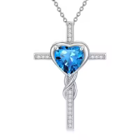 TOUPOP Sterling Silver Topaz Cross Pendant Necklace December Birthstone Christian Jewelry-undefined