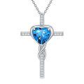 TOUPOP Sterling Silver Topaz Cross Pendant Necklace December Birthstone Christian Jewelry-0-0