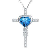 TOUPOP Sterling Silver Topaz Cross Pendant Necklace December Birthstone Christian Jewelry-undefined