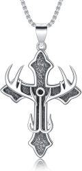 wholesale 925 Sterling Silver &  Celtic Crucifix with Trident and Hooks Pendant Necklace for Men/Women-0-0