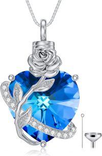 wholesale 925 Sterling Silver Blue Heart Rose Cremation Jewelry Keepsake Pendant with Funnel and Fill Kit for Ashes-3-Rose