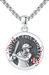wholesale 925 Sterling Silver Baseball Player Sports Pendant Necklace-A2-Baseball Necklace