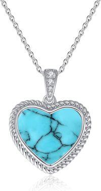 wholesale  Sterling Silver Gemstone Heart Necklace for Women Gift for Her Mom Wife -Turquoise-Dec.
