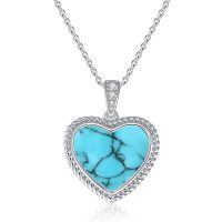 wholesale 925 Sterling Silver Gemstone Heart Necklace for Women Gift for Her Mom Wife-Turquoise-Dec.