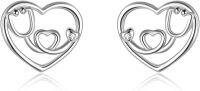 wholesale 925 Sterling Silver Heart Stethoscope Stud Earrings for Nurses Gifts-Stethoscope