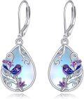 wholesale 925 Sterling Silver Teardrop Purple Flower Bird Drop Dangle Earrings for Women-0-0