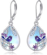 wholesale 925 Sterling Silver Teardrop Purple Flower Bird Drop Dangle Earrings for Women-Bird earrings