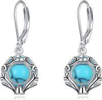 wholesale Sterling Silver Gemstone Leverback Dangle Drop Filigree Earrings for Women-Turquoise