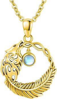 wholesale 925 Sterling Silver Moonstone Viking Wolf Pendant Necklace for Women-Moonstone Wolf Necklace - Gold