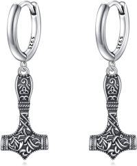 wholesale  Sterling Silver Sword Drop Dagger Hoop Dangle Earrings Viking Jewelry Gift -Viking Thor Hammer