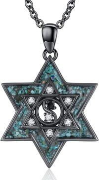 wholesale 925 Sterling Silver & Black Turquoise Star of David Yin Yang Pendant Necklace Judaica Gift for Her-Yin Yang