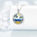 wholesale 925 Sterling Silver Beach Scene Pendant with Coconut Trees and Seashells Necklace for Women-0-2