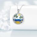wholesale 925 Sterling Silver Tropical Palm Tree Beach Enamel Zircon Pendant Necklace For Women-0-2