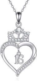 wholesale 925 Sterling Silver Heart & Crown 16th Birthday Pendant Necklace Gifts for Girls/Women-0-0