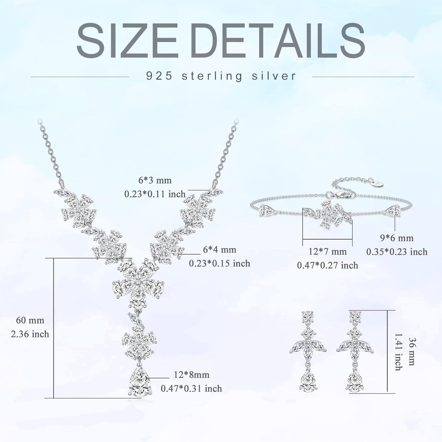 wholesale 925 Sterling Silver Drop CZ Crystal Bridal Earring Gift Set-0-3