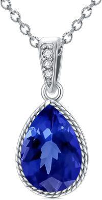 wholesale Sterling Silver Natural Gemstone Diamond Necklace 1 Ct Pear Teardrop Pendant 18+2 Inch Women s Birthday Mother s Day Gift-09-Sapphire