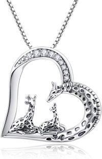 wholesale 925 Sterling Silver Giraffe Heart Pendant Necklace for Women Summer Beach Jewelry Animal Charm Necklace-3 Giraffes Family