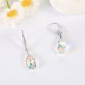 wholesale 925 Sterling Silver Teardrop Austrian Crystal Light Green Purple Aurora Borealis Leverback Earrings-0-2