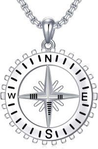 wholesale 925 Sterling Silver Compass Necklace Pendant for Men & Women - Graduation s -03- silver