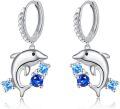 wholesale 925 Sterling Silver Blue Crystal Dolphin Wave Stud Earrings for Women-0-0