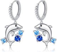 wholesale 925 Sterling Silver Blue Crystal Dolphin Wave Stud Earrings for Women-Dolphin Earring O