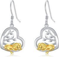 wholesale 925 Sterling Silver Heart-Shaped Sleeping Lion Drop Earrings 925 Sterling Silver Jewelry for Women Girls Gift Idea-Lion