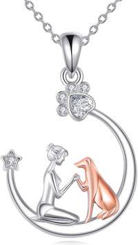 wholesale 925 Sterling Silver Moon & Girl with Dog Pendant Necklace s for Women-Dog