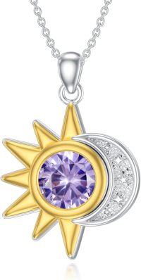 wholesale Silver Gold Sun and Moon Necklace with Stone Women s Gift-June(Alexandrite)