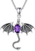 wholesale 925 Sterling Silver Oxide Amethyst Dragon Pendant Necklace for Women Vintage Jewelry Gift-0-0