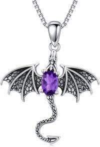 wholesale 925 Sterling Silver Oxide Amethyst Dragon Pendant Necklace for Women Vintage Jewelry Gift-Dragon A