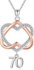 wholesale 925 Sterling Silver Double Heart with Number 70 Charm Pendant Necklaces Gifts for Women and Girls-0-0