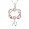 wholesale 925 Sterling Silver Double Heart with Number 70 Charm Pendant Necklaces Gifts for Women and Girls-0-0