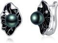 wholesale 925 Sterling Silver Black Pearl Leverback Earrings 15mm for Women Gifts-0-0