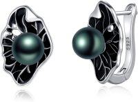 wholesale 925 Sterling Silver Black Pearl Leverback Earrings 15mm for Women Gifts-Black Pearl Leverback
