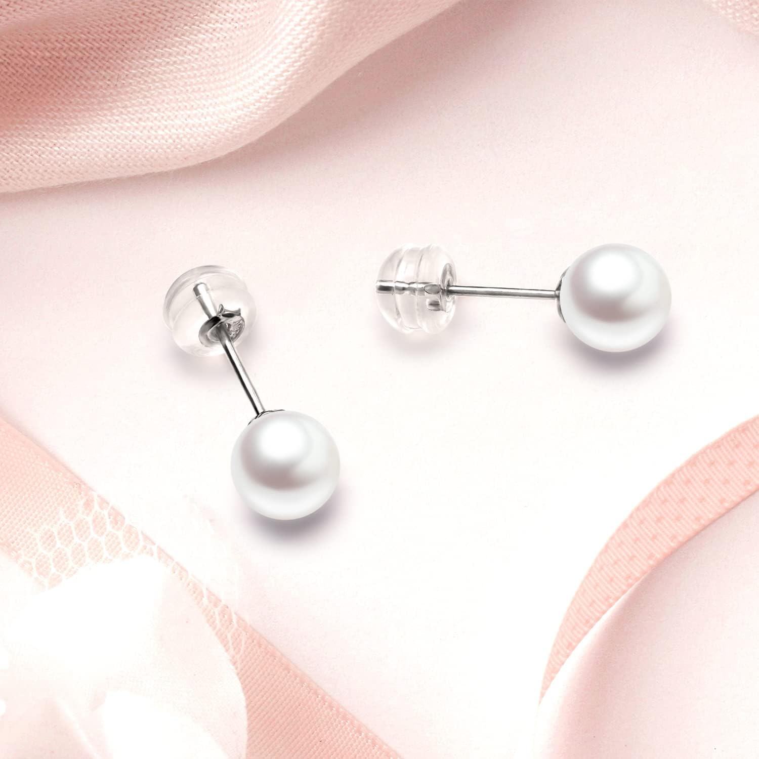 18K Gold Freshwater Pearl Stud Earrings for Women (7 10mm)-0-5